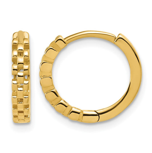 14k Yellow Gold Polished Link Pattern Huggie Hoop Earrings