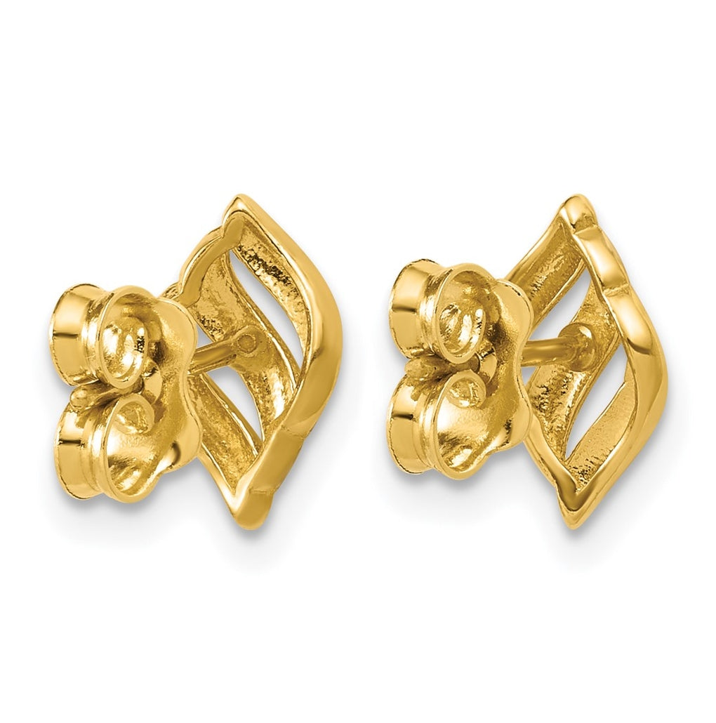 14k Yellow Gold w/Rhodium Polished and Diamond-cut Post Earrings