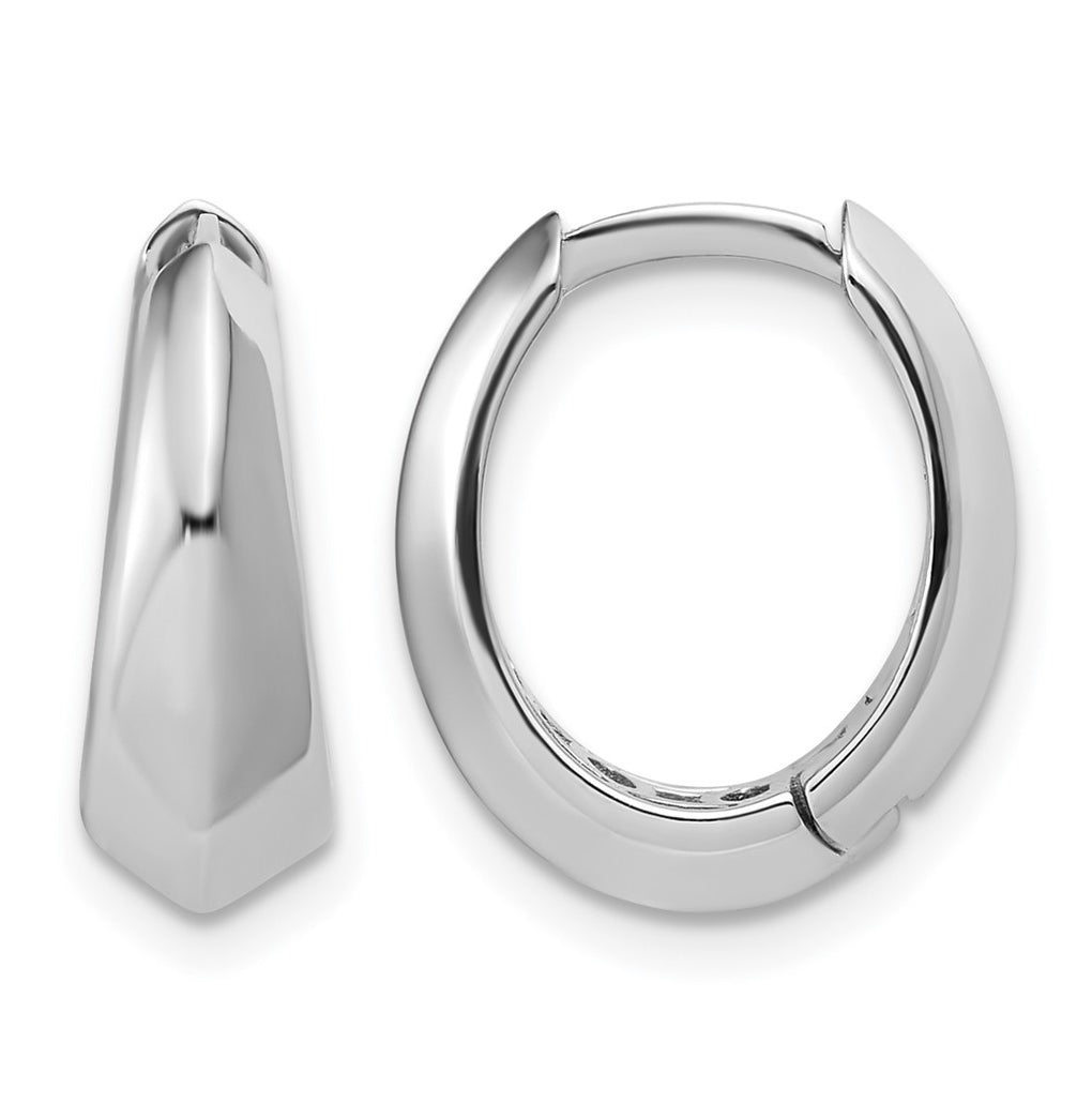 14K White Gold Polished Hinged Hoop Earrings