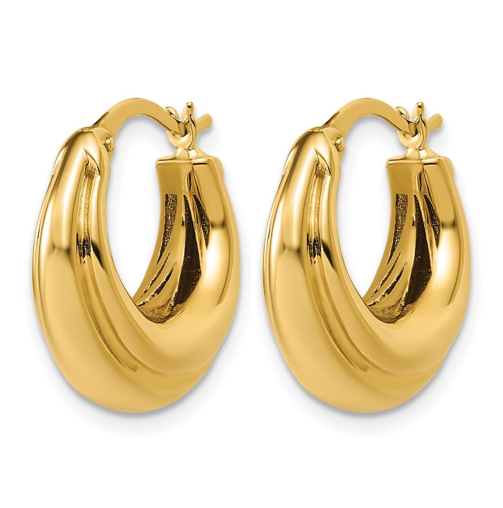 14k Yellow Gold Polished and Grooved Hoop Earrings