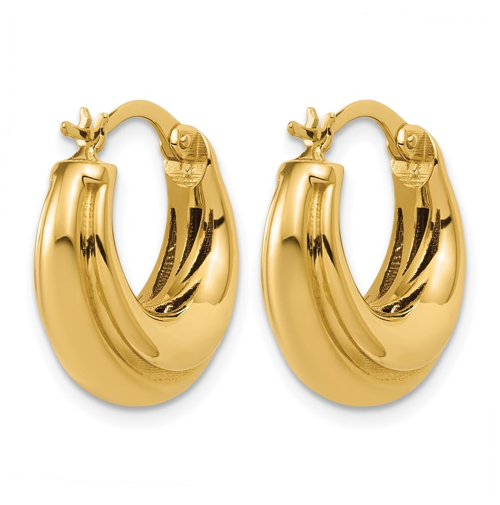 14k Yellow Gold Polished and Grooved Hoop Earrings