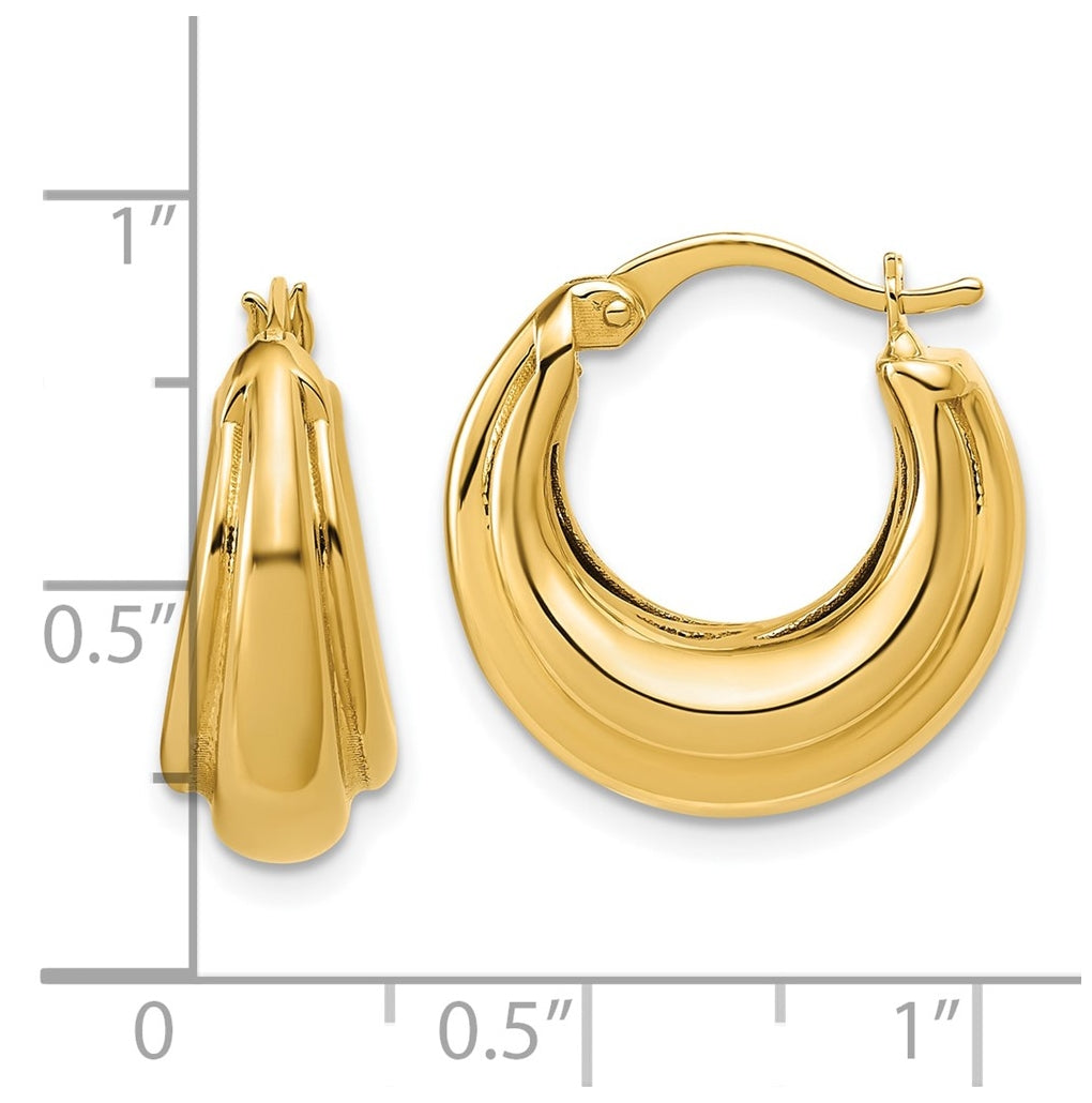 14k Yellow Gold Polished and Grooved Hoop Earrings