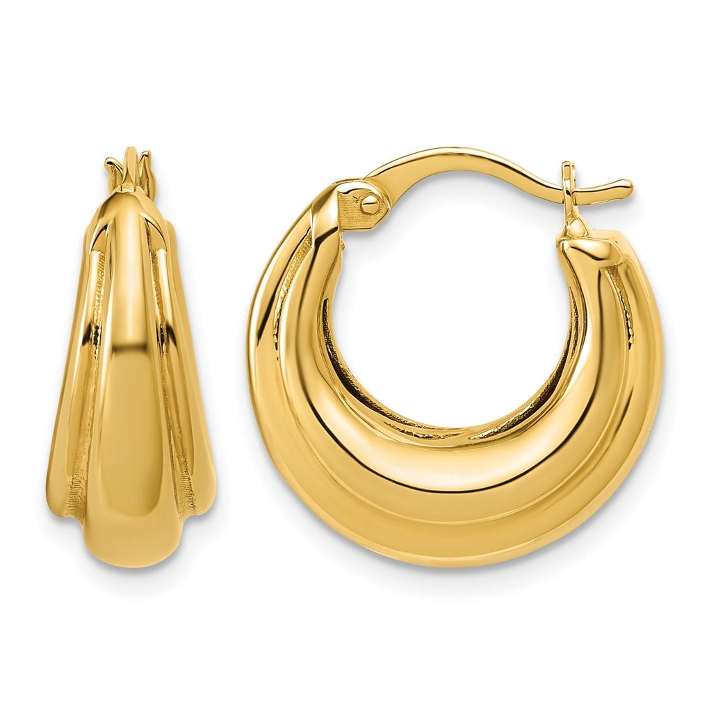 14k Yellow Gold Polished and Grooved Hoop Earrings