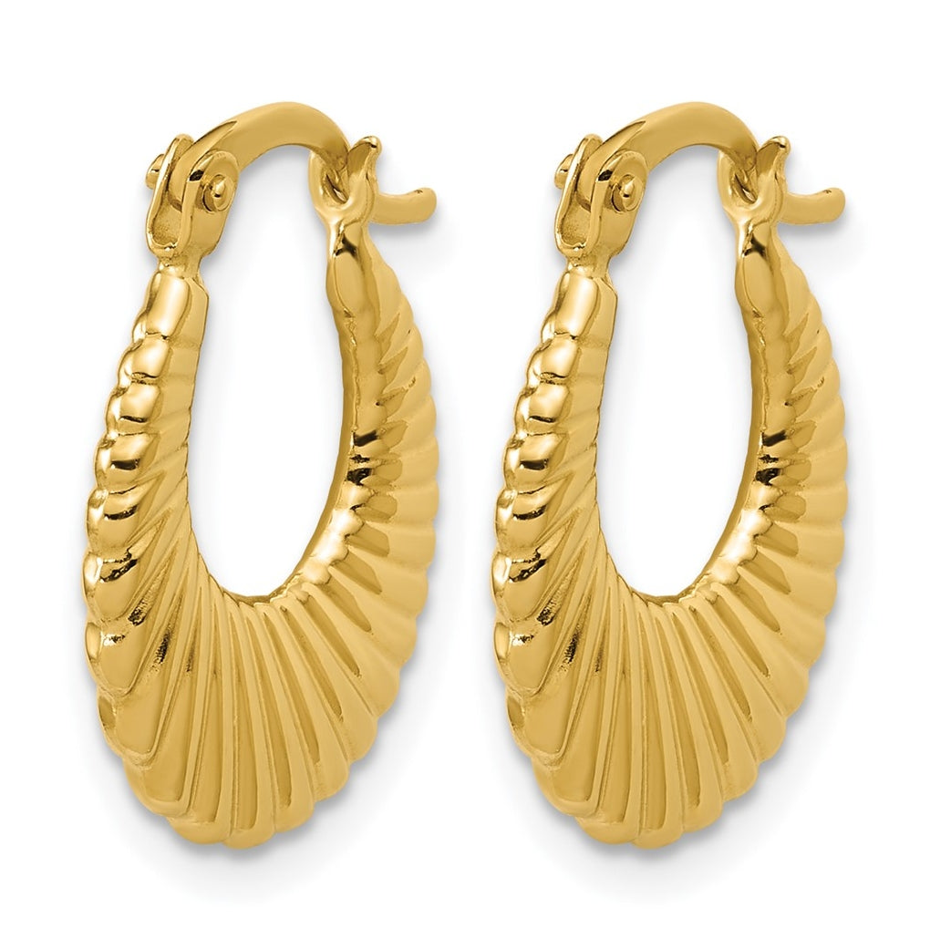 14k Yellow Gold Polished and Grooved Hoop Earrings