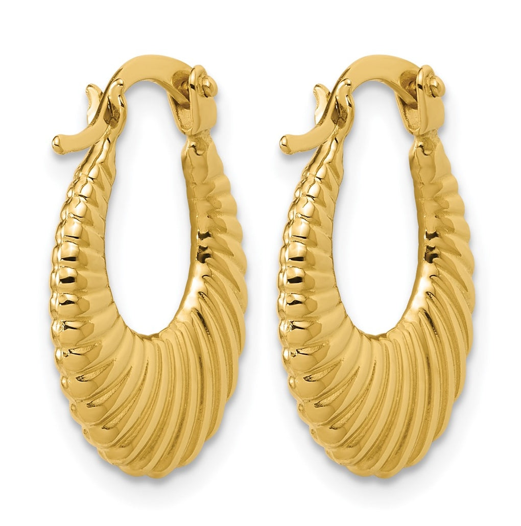 14k Yellow Gold Polished and Grooved Hoop Earrings