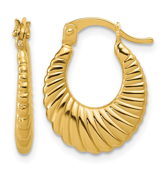14k Yellow Gold Polished and Grooved Hoop Earrings