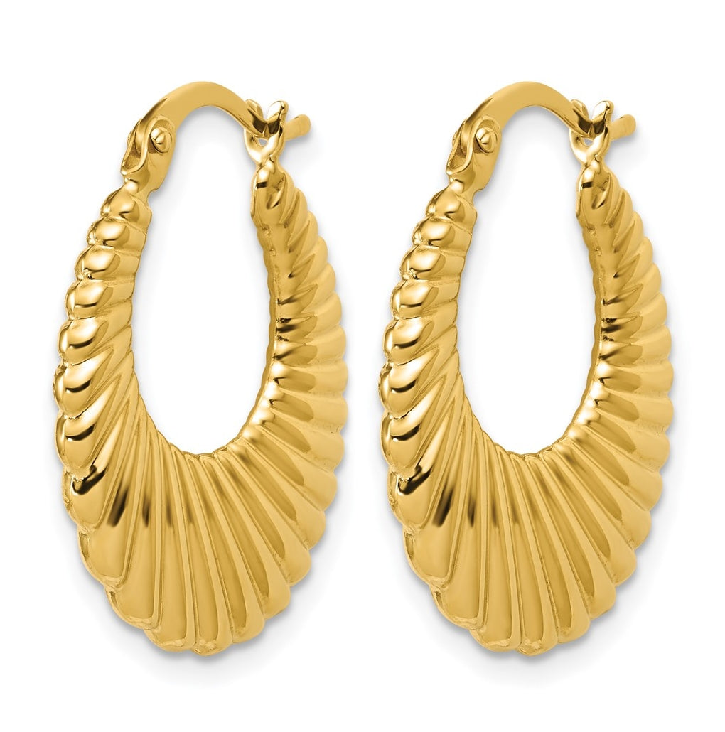 14k Yellow Gold Polished and Grooved Hoop Earrings