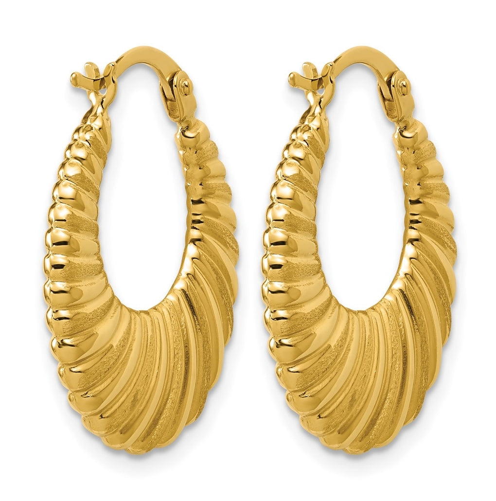 14k Yellow Gold Polished and Grooved Hoop Earrings