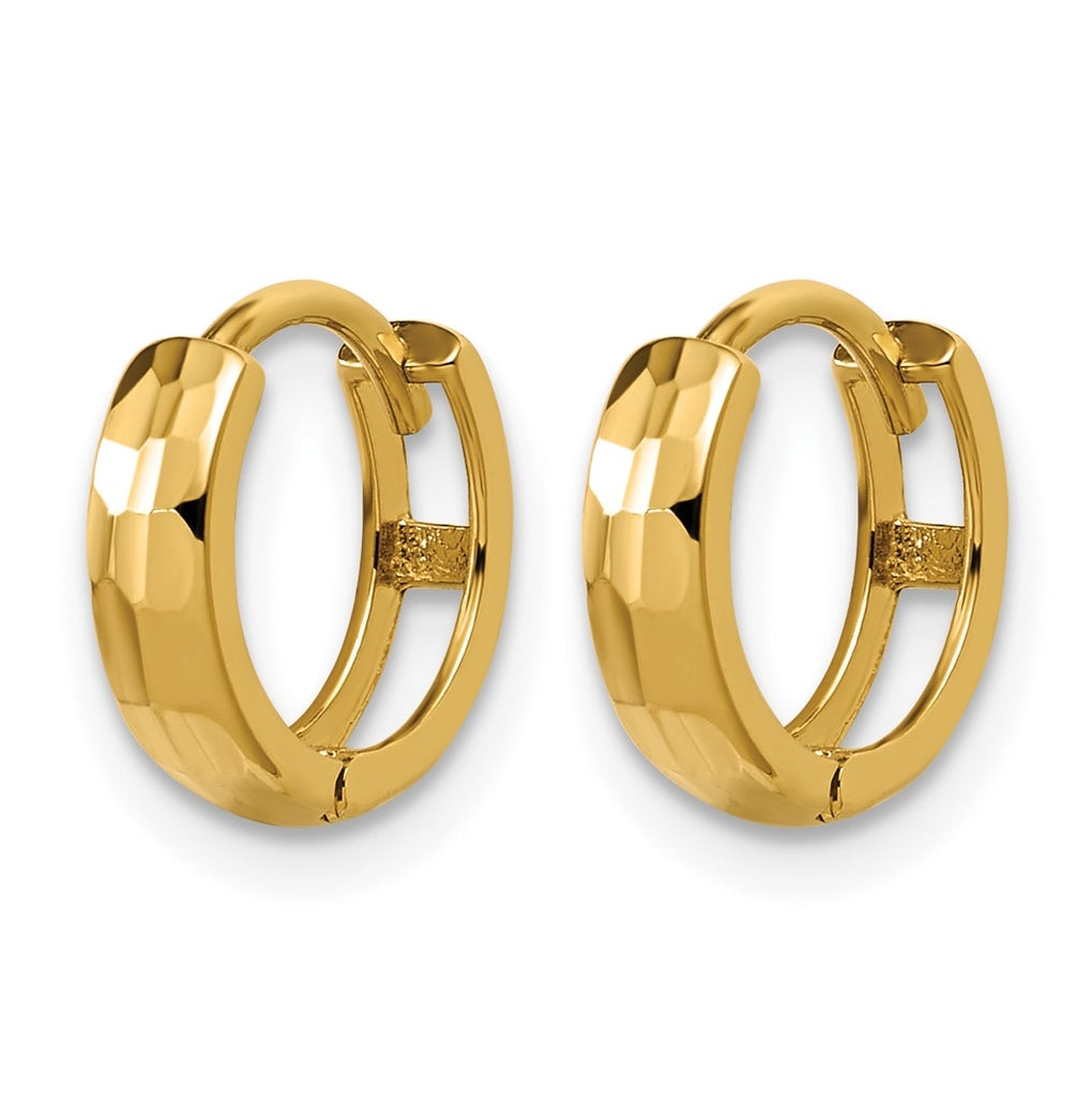 14k Yellow Gold Polished and D/C Huggie Hoop Earrings