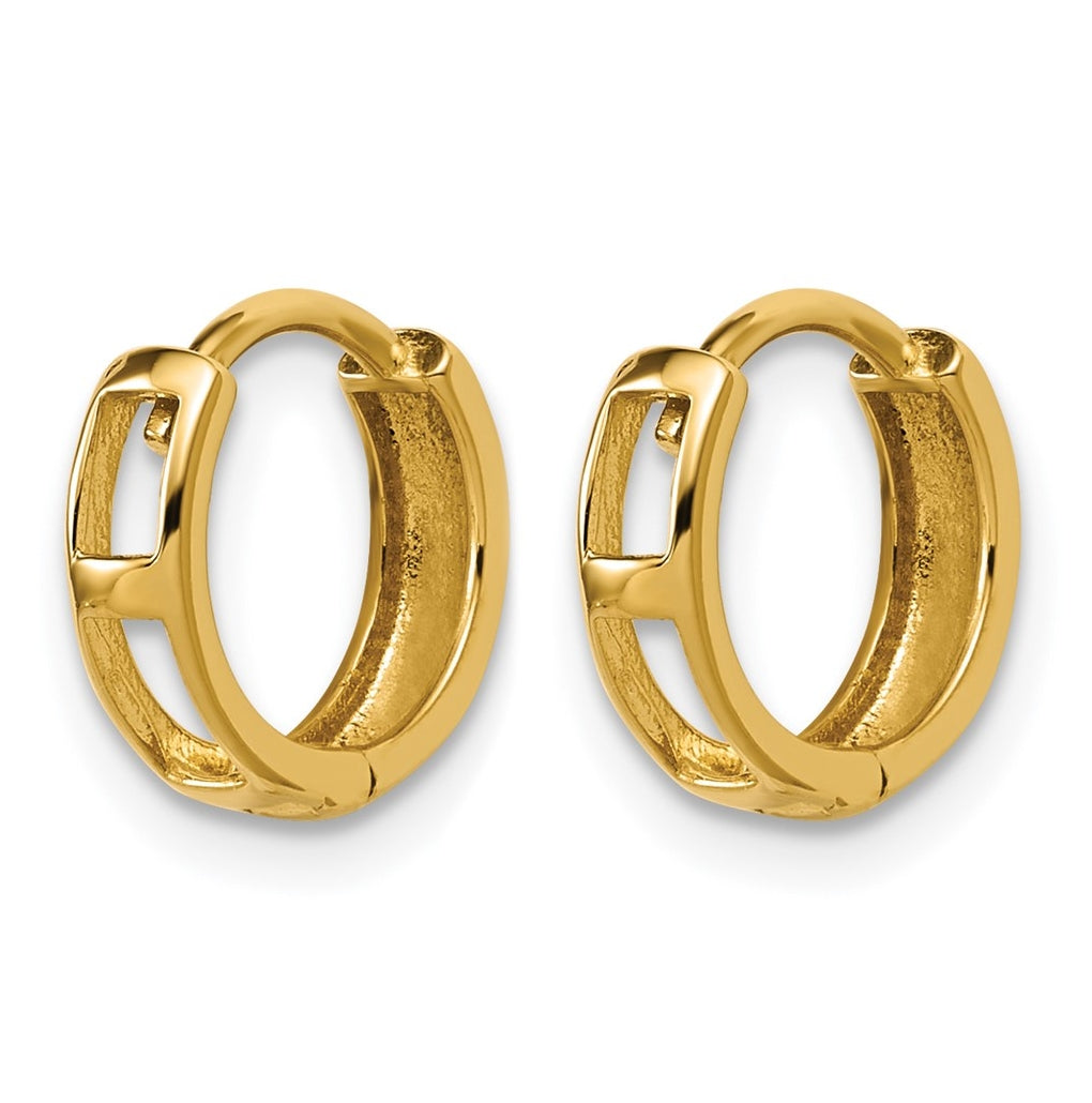 14k Yellow Gold Polished and D/C Huggie Hoop Earrings