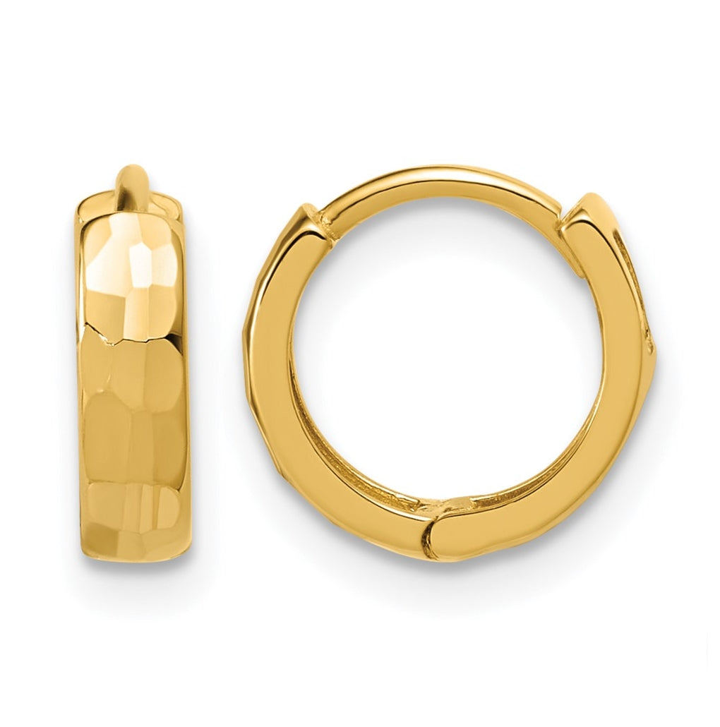 14k Yellow Gold Polished and D/C Huggie Hoop Earrings