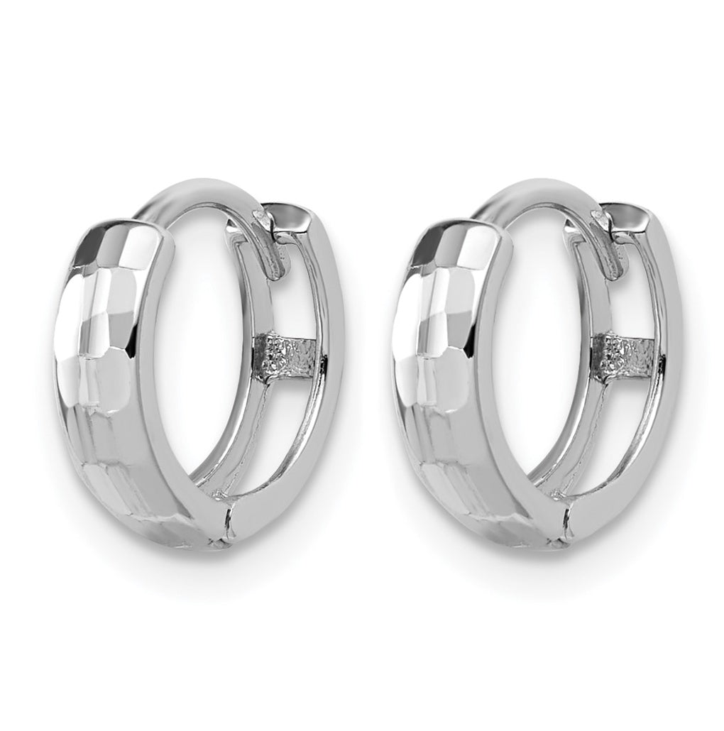 14K White Gold Polished and D/C Huggie Hoop Earrings