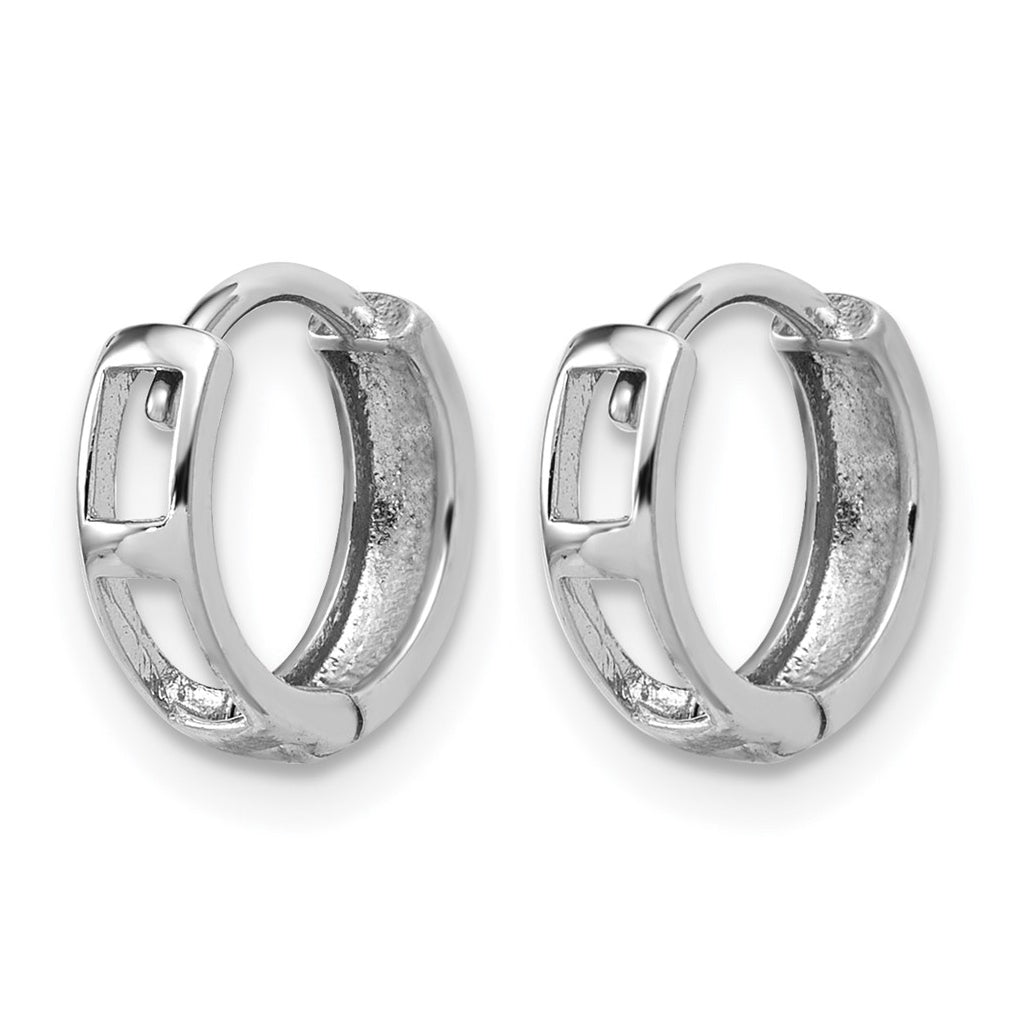 14K White Gold Polished and D/C Huggie Hoop Earrings