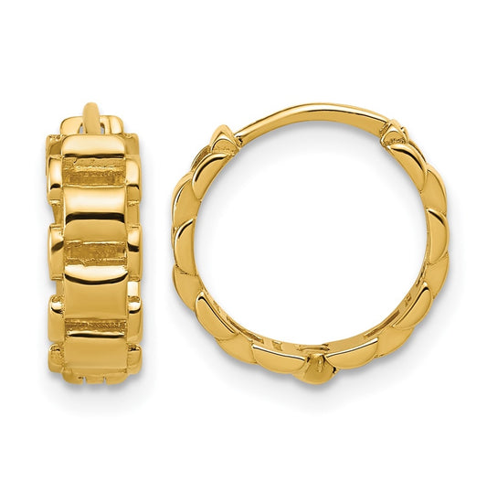 14k Yellow Gold Polished Link Pattern Hinged Huggie Hoop Earrings