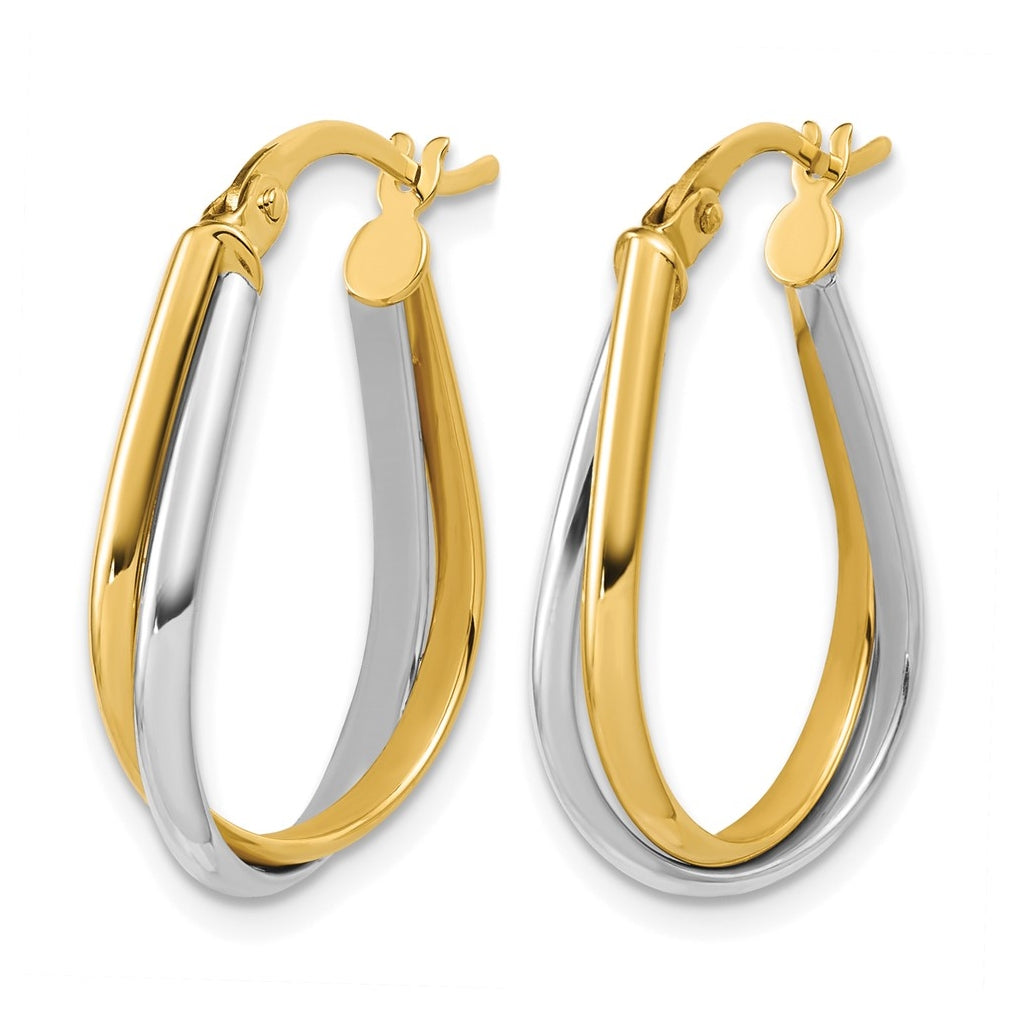 14k Yellow Gold w/Rhodium Twisted Hoop Earrings