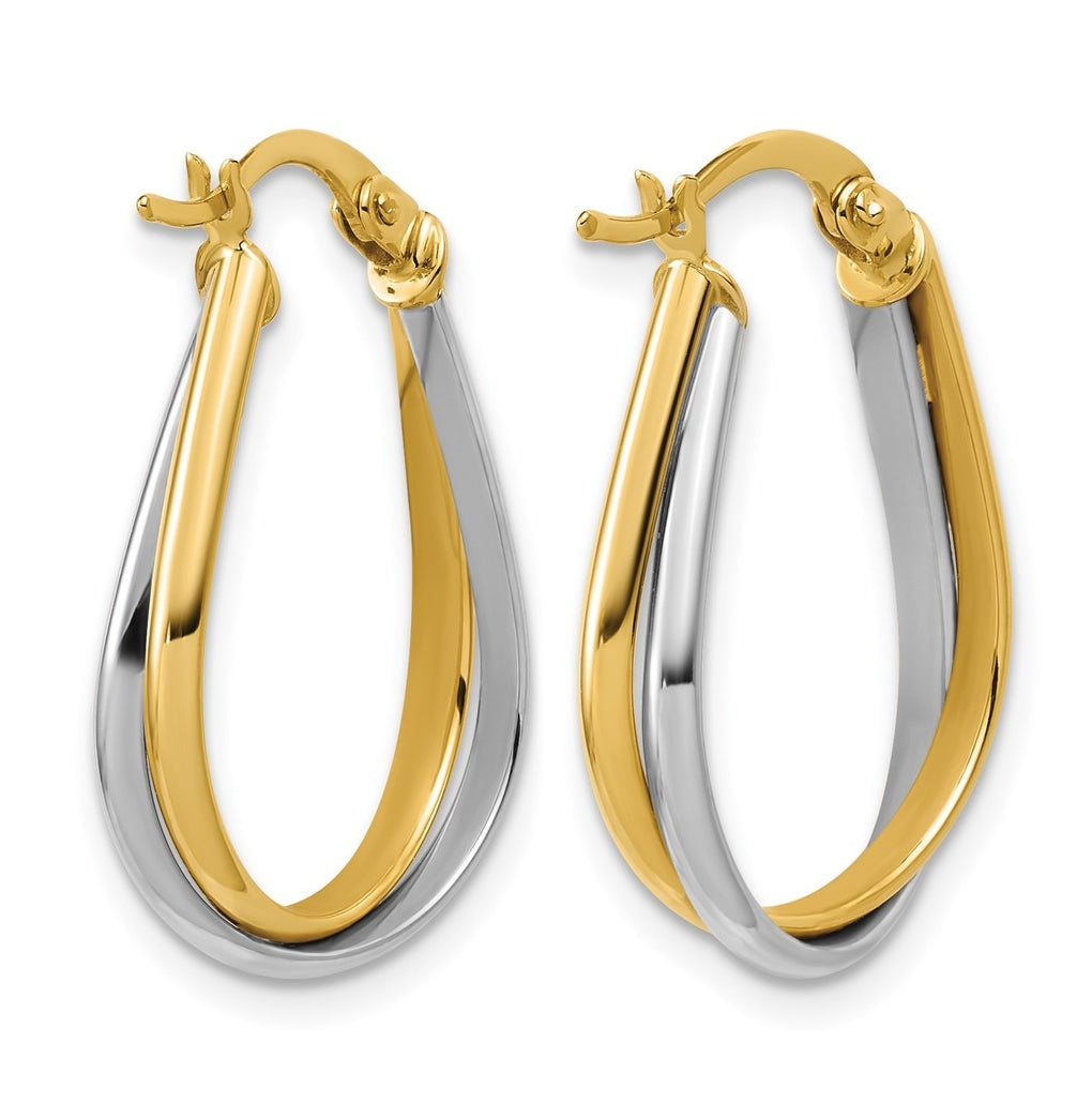 14k Yellow Gold w/Rhodium Twisted Hoop Earrings