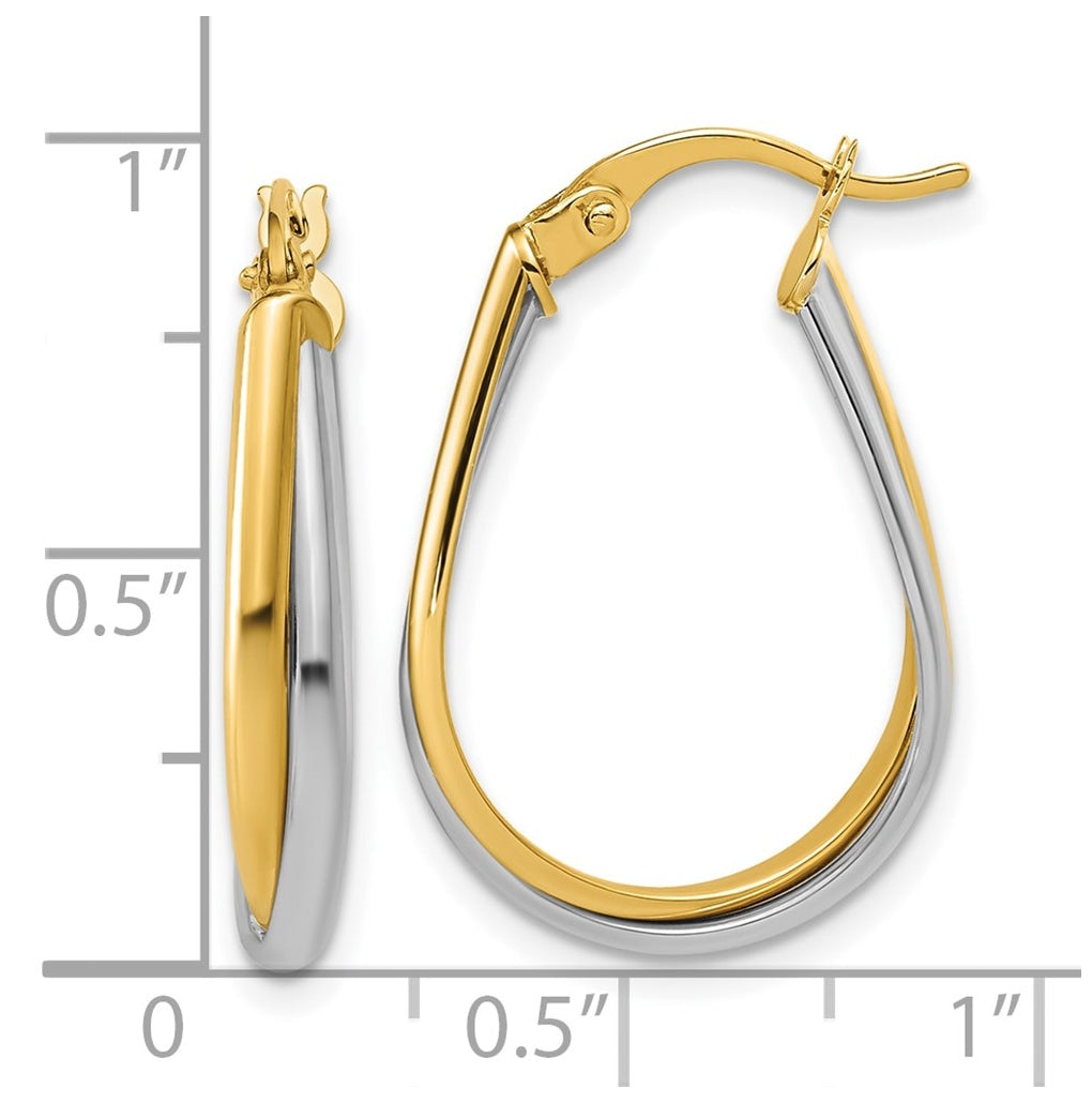 14k Yellow Gold w/Rhodium Twisted Hoop Earrings
