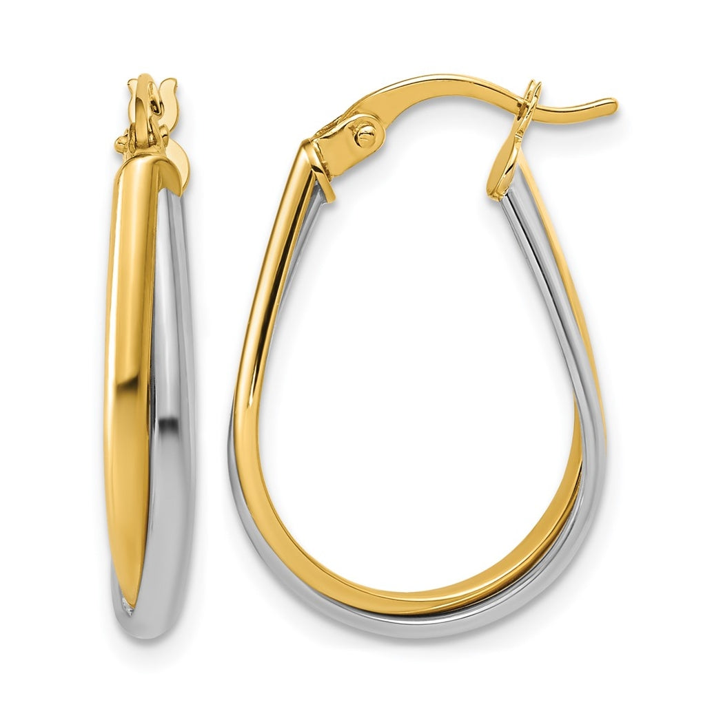 14k Yellow Gold w/Rhodium Twisted Hoop Earrings