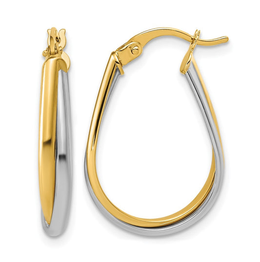 14k Yellow Gold w/Rhodium Twisted Hoop Earrings
