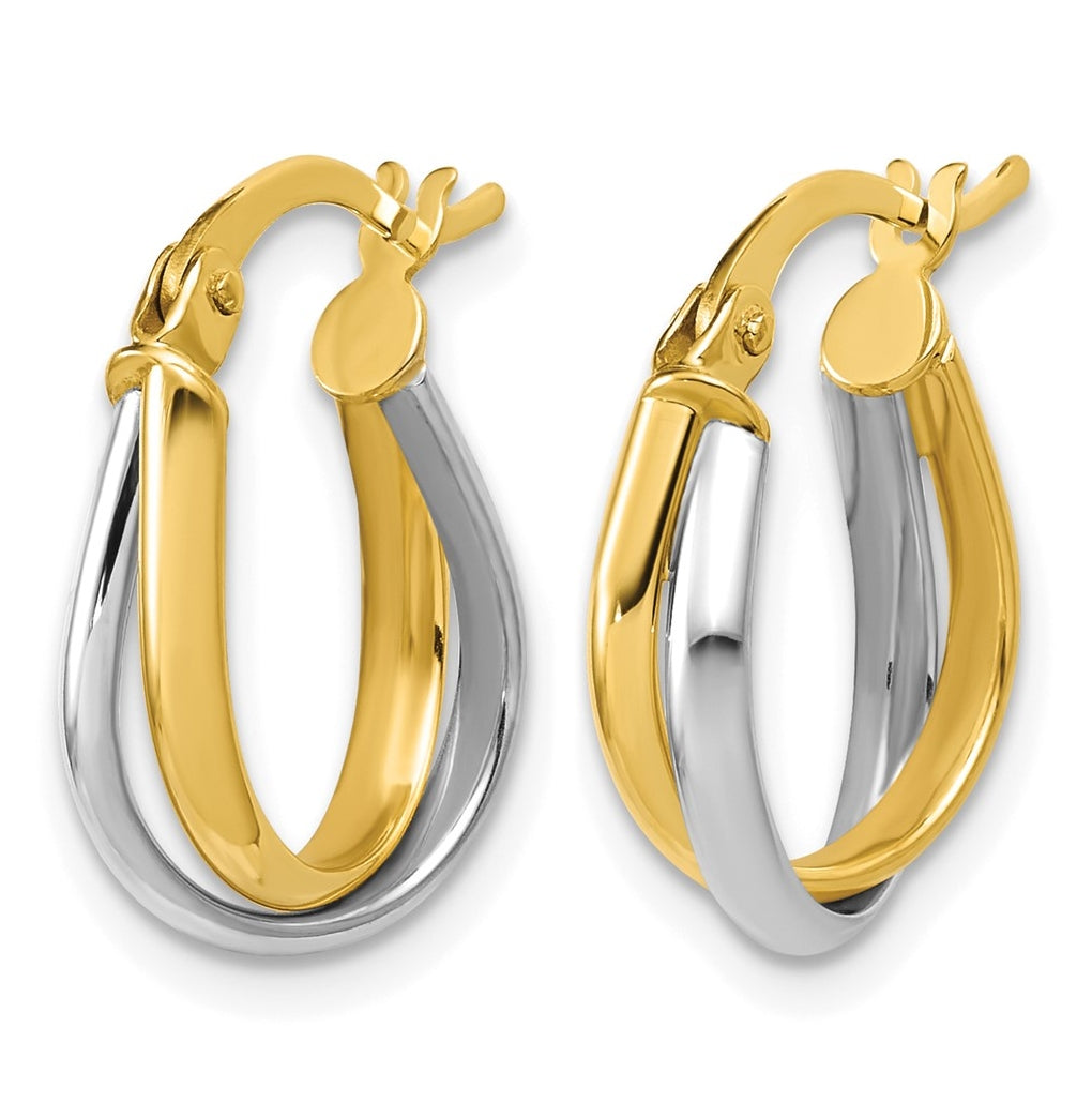 14k Yellow Gold w/Rhodium Twisted Hoop Earrings