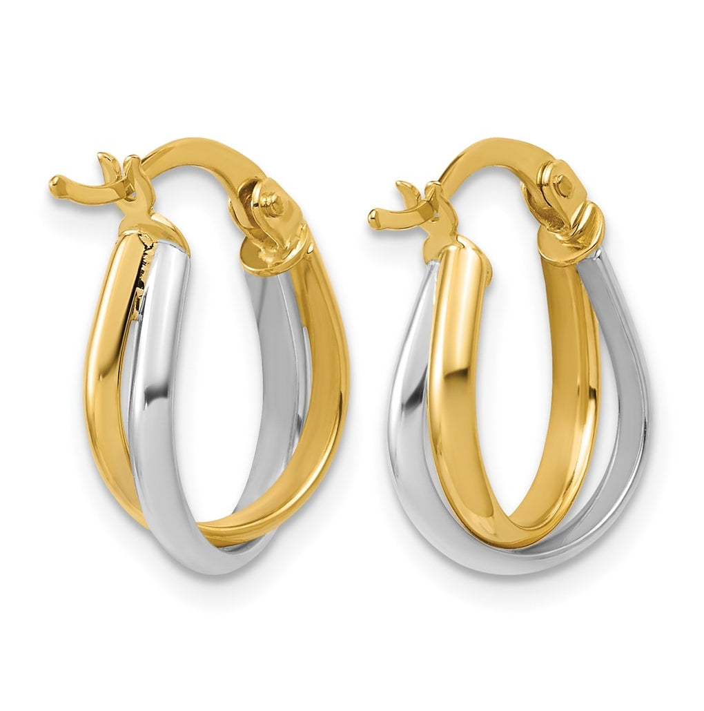 14k Yellow Gold w/Rhodium Twisted Hoop Earrings