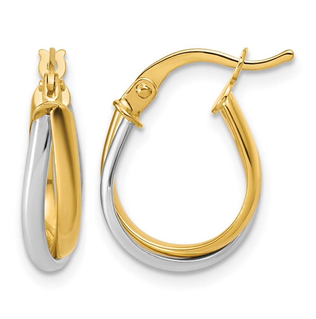 14k Yellow Gold w/Rhodium Twisted Hoop Earrings