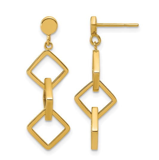 14k Yellow Gold Polished Square link Dangle Post Earrings