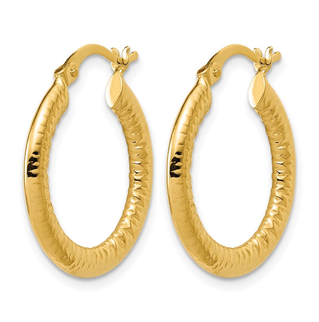 14k Yellow Gold Polished and Grooved Hoop Earrings