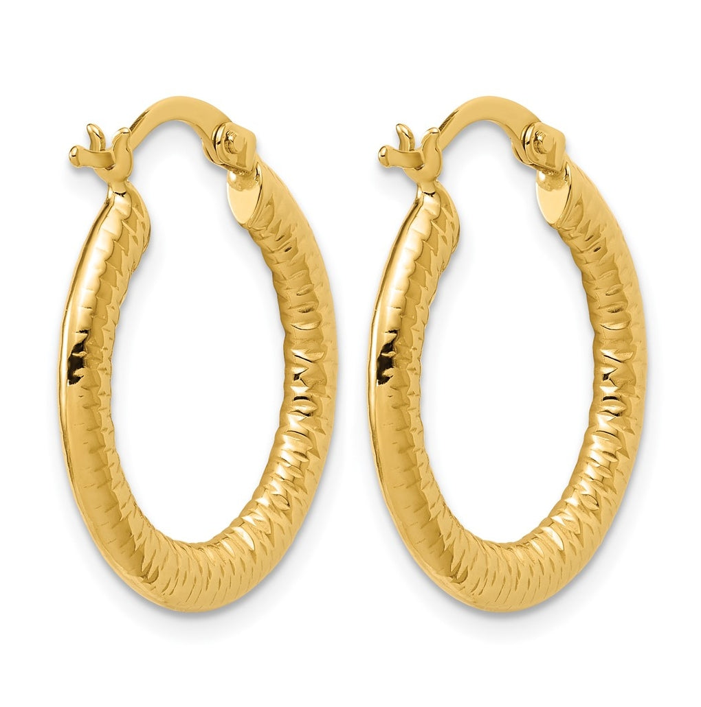 14k Yellow Gold Polished and Grooved Hoop Earrings