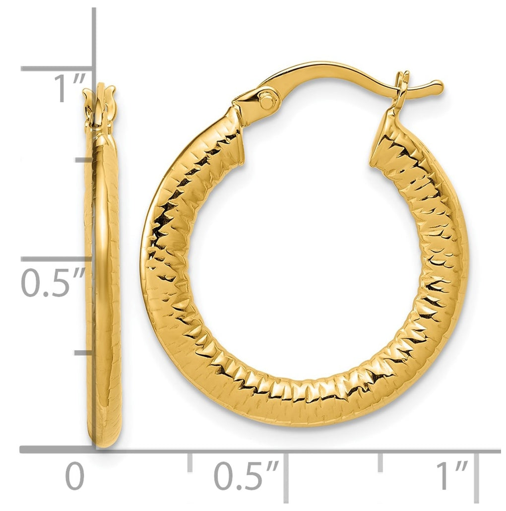 14k Yellow Gold Polished and Grooved Hoop Earrings