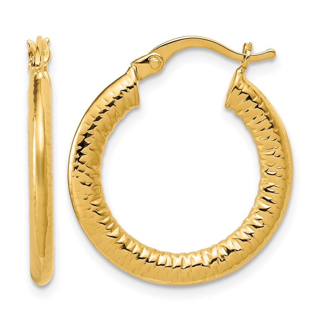 14k Yellow Gold Polished and Grooved Hoop Earrings