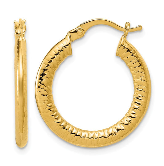 14k Yellow Gold Polished and Grooved Hoop Earrings