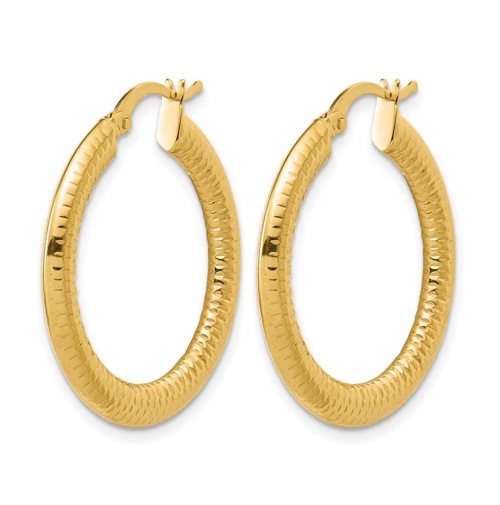14k Yellow Gold Polished and Grooved Hoop Earrings