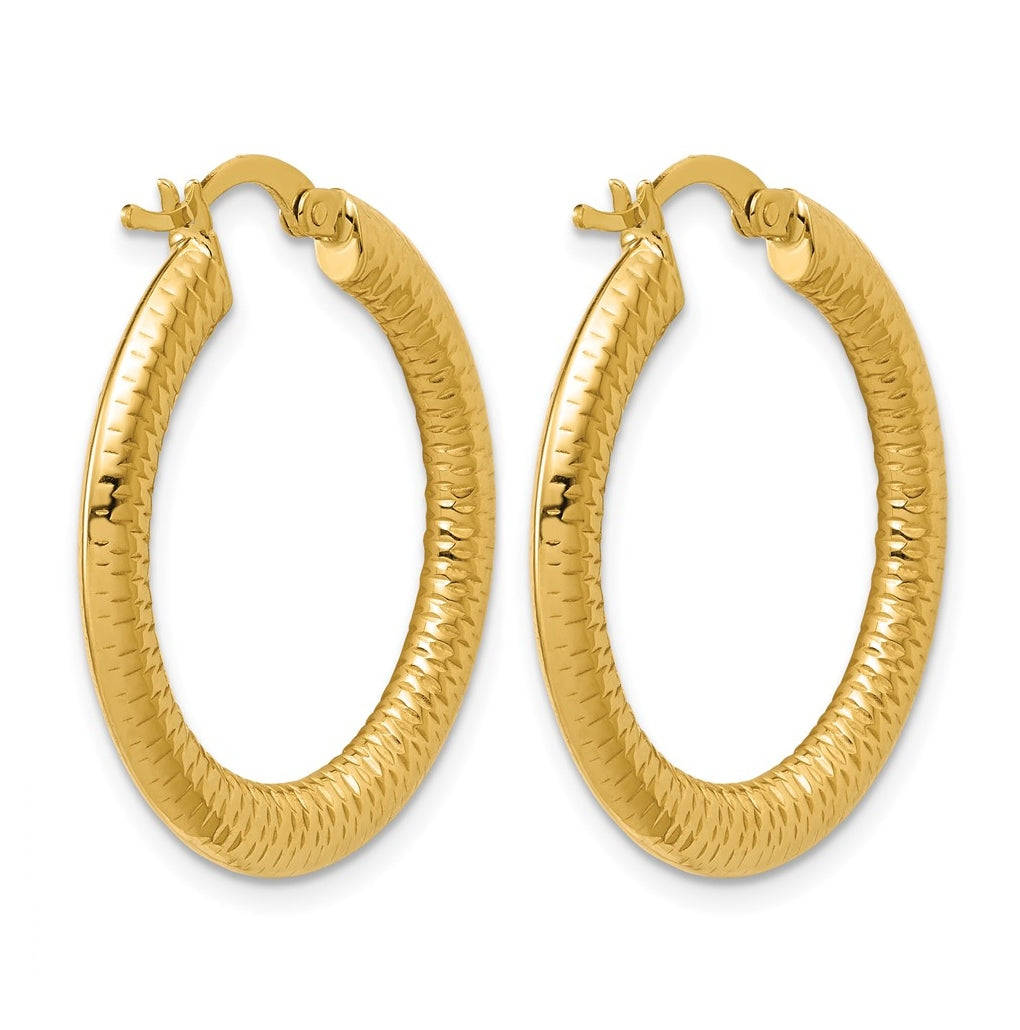 14k Yellow Gold Polished and Grooved Hoop Earrings