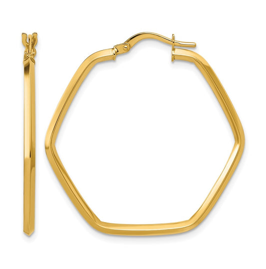 14k Yellow Gold Polished Geometric Hoop Earrings