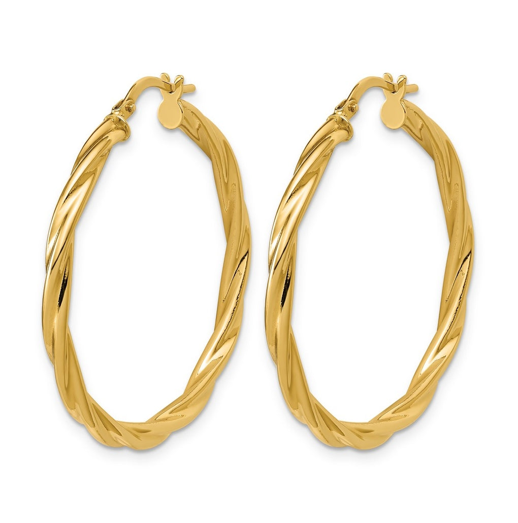 14k Yellow Gold Polished Twisted Round Hoop Earrings