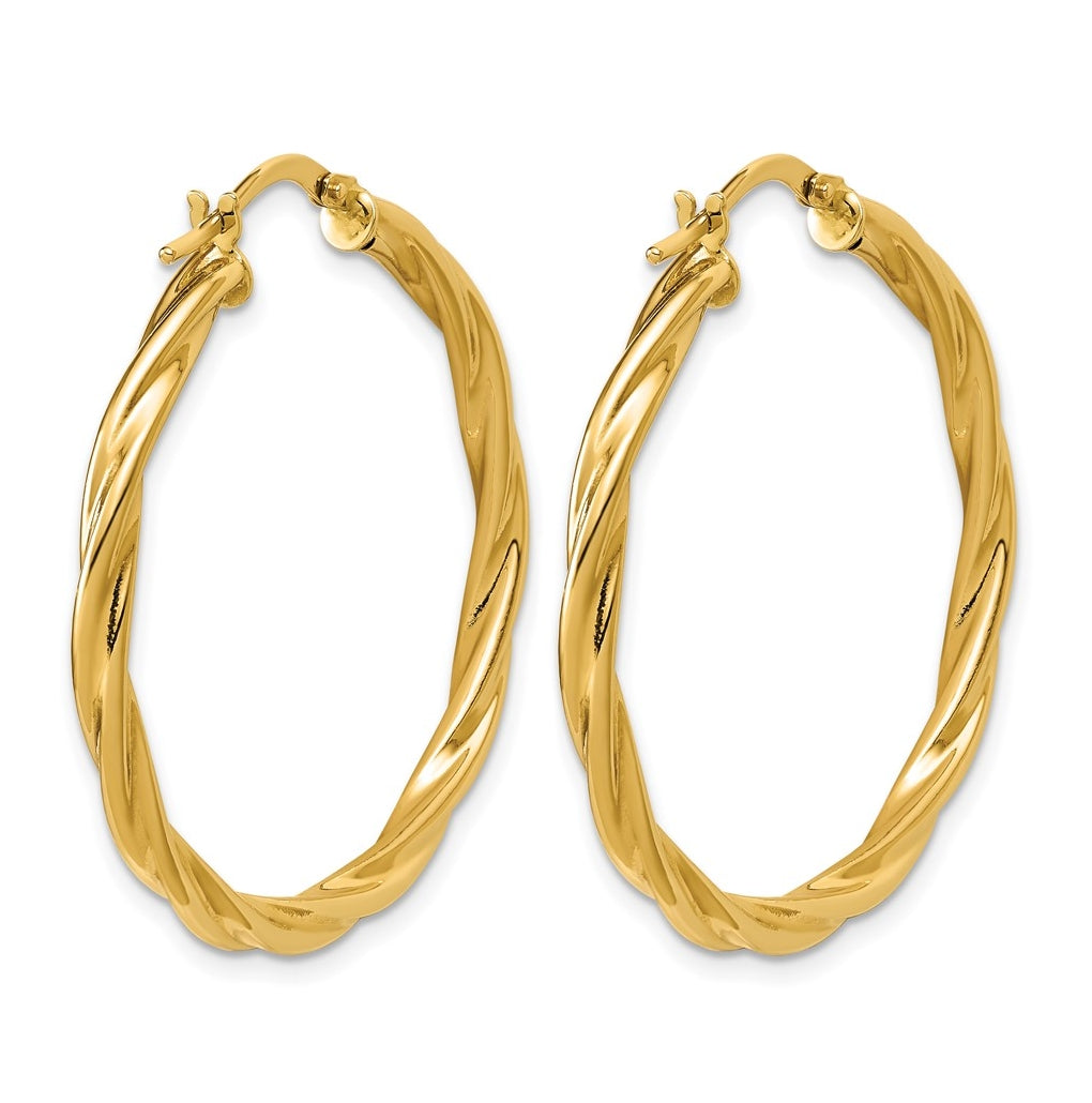 14k Yellow Gold Polished Twisted Round Hoop Earrings