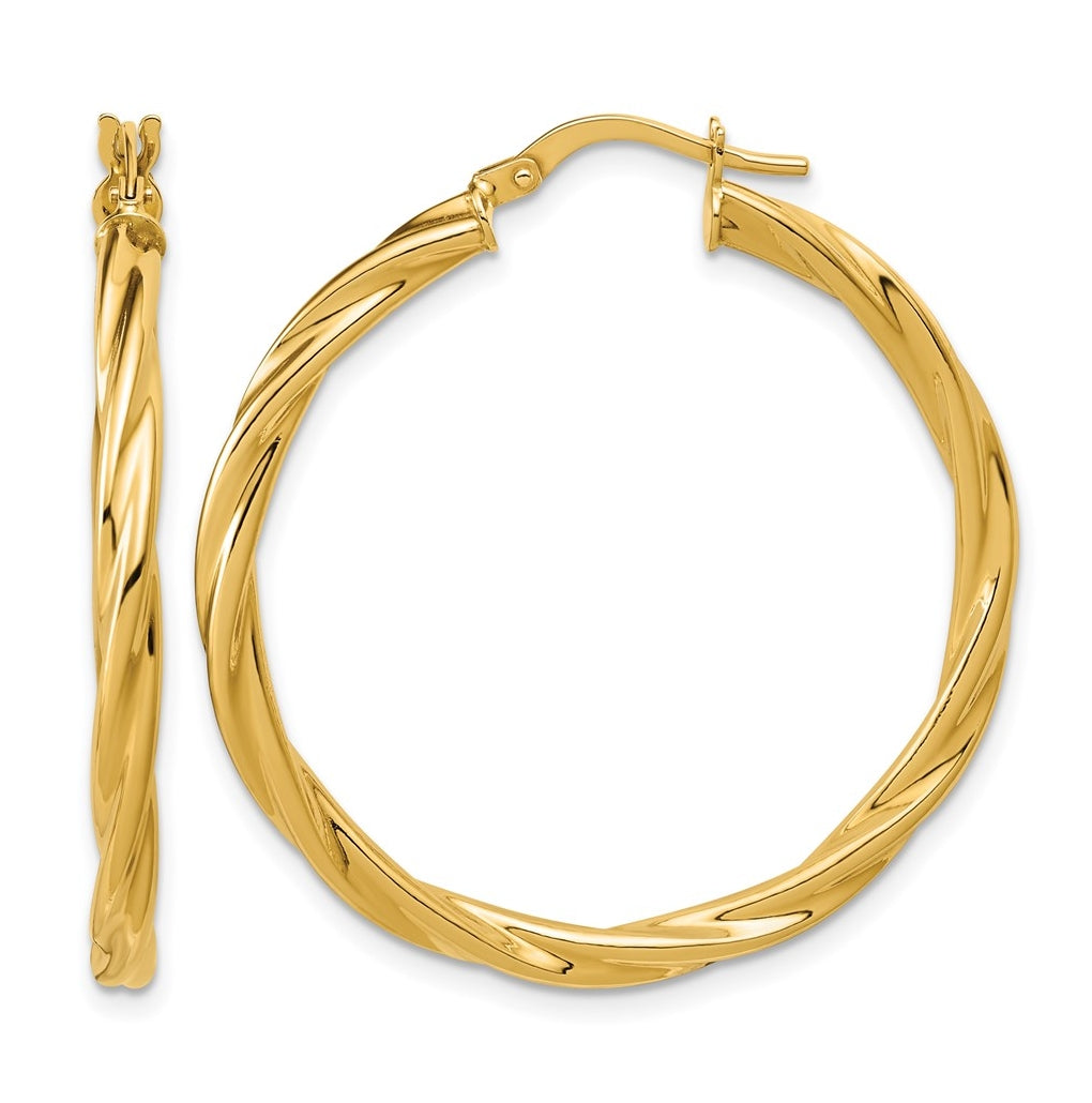 14k Yellow Gold Polished Twisted Round Hoop Earrings
