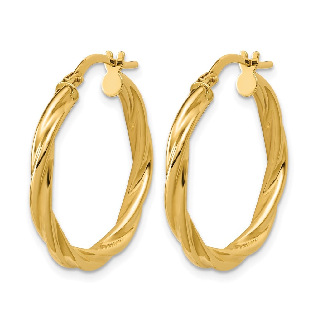 14k Yellow Gold Polished Twisted Round Hoop Earrings
