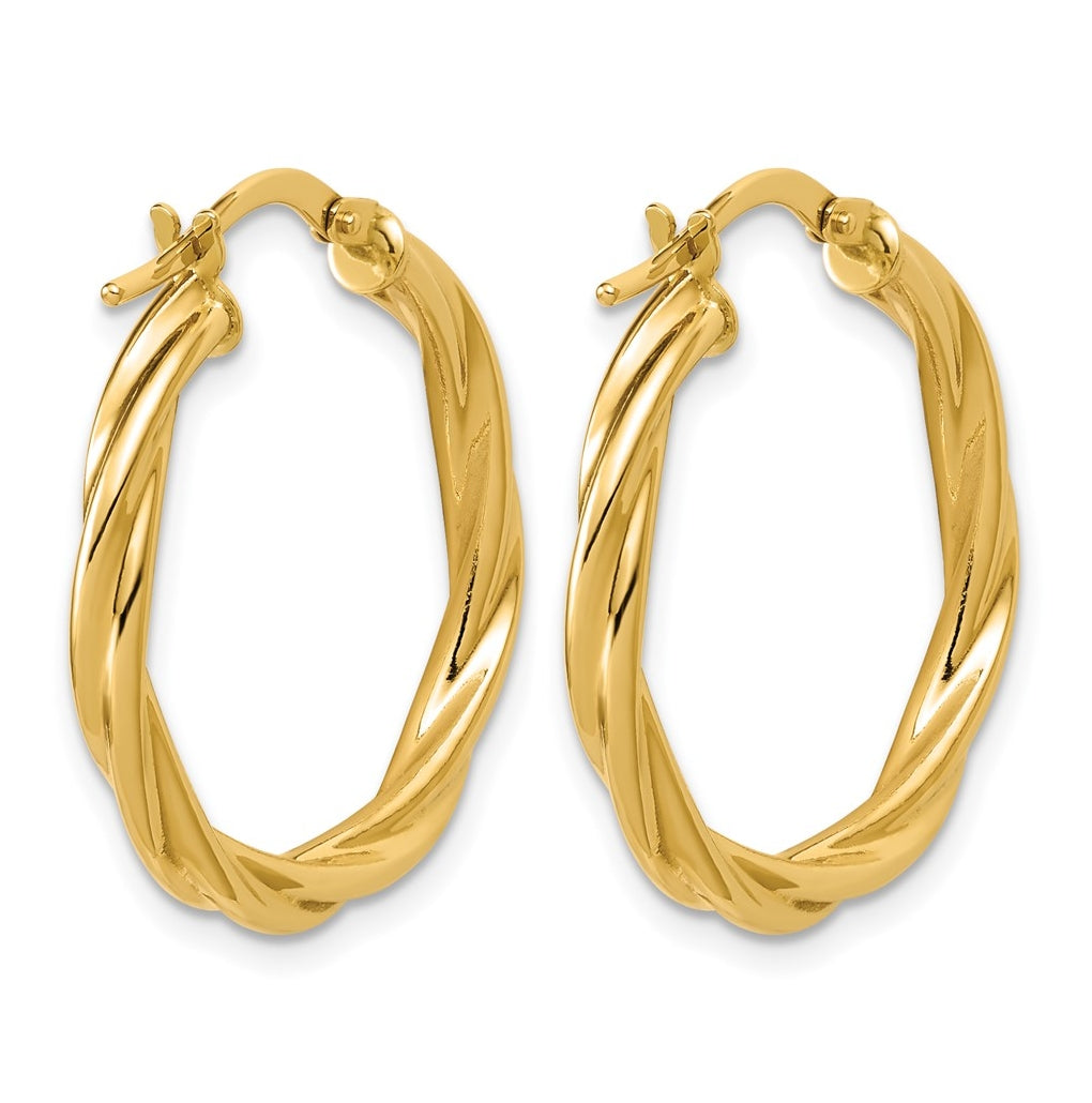 14k Yellow Gold Polished Twisted Round Hoop Earrings