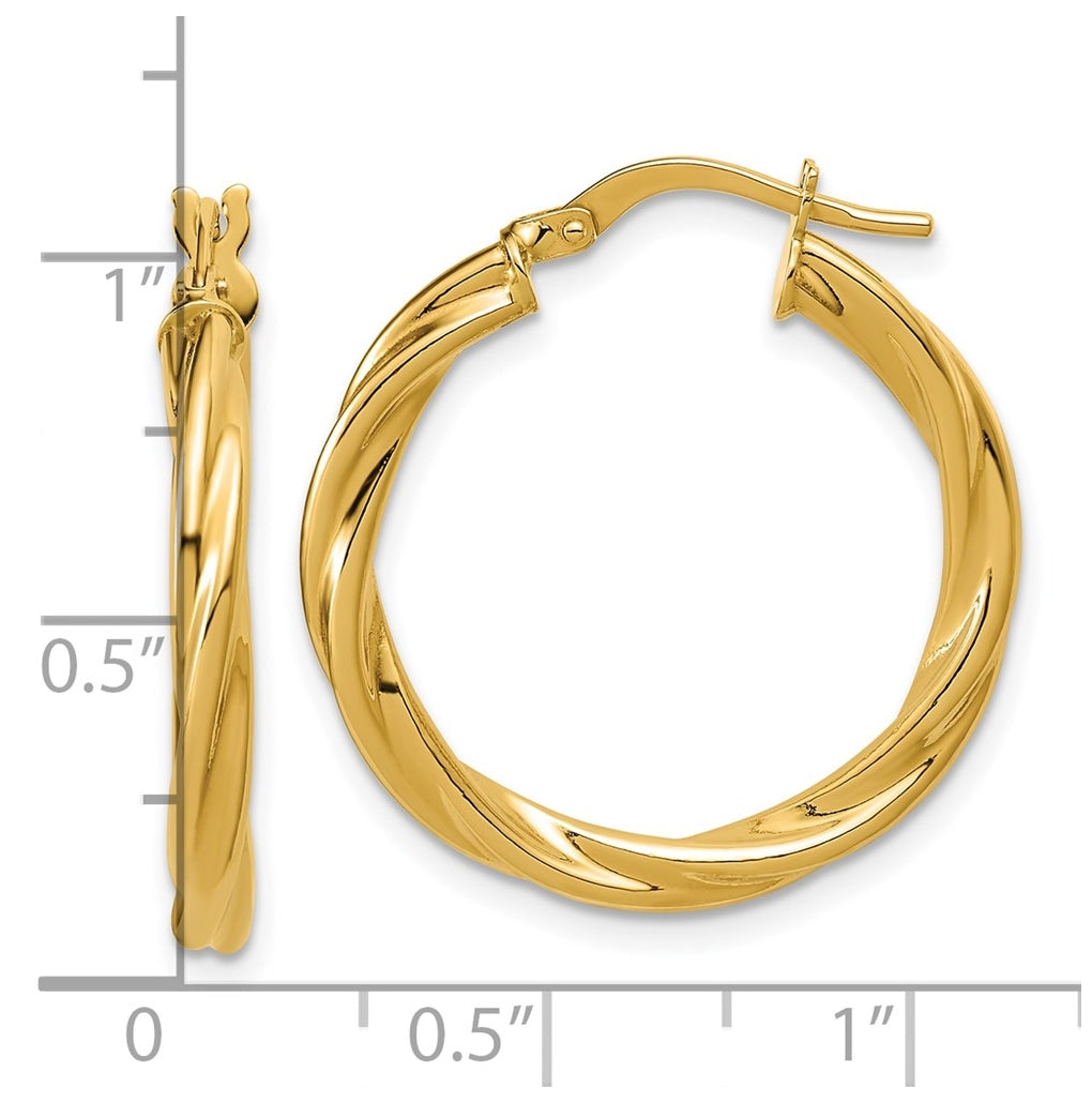 14k Yellow Gold Polished Twisted Round Hoop Earrings