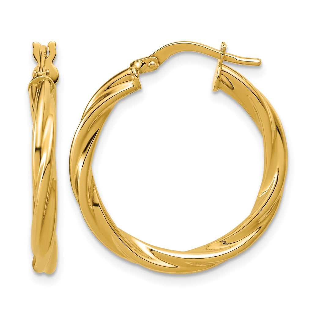 14k Yellow Gold Polished Twisted Round Hoop Earrings