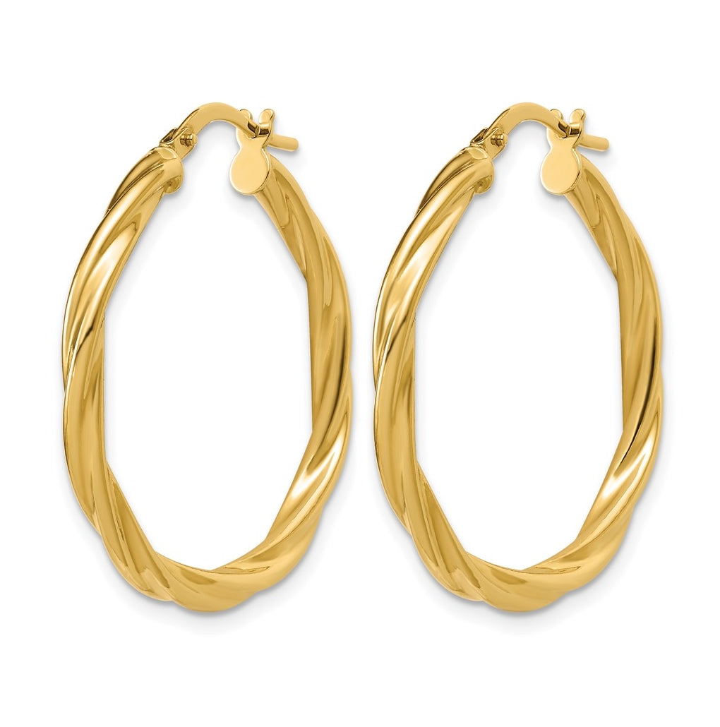 14k Yellow Gold Polished Twisted Round Hoop Earrings