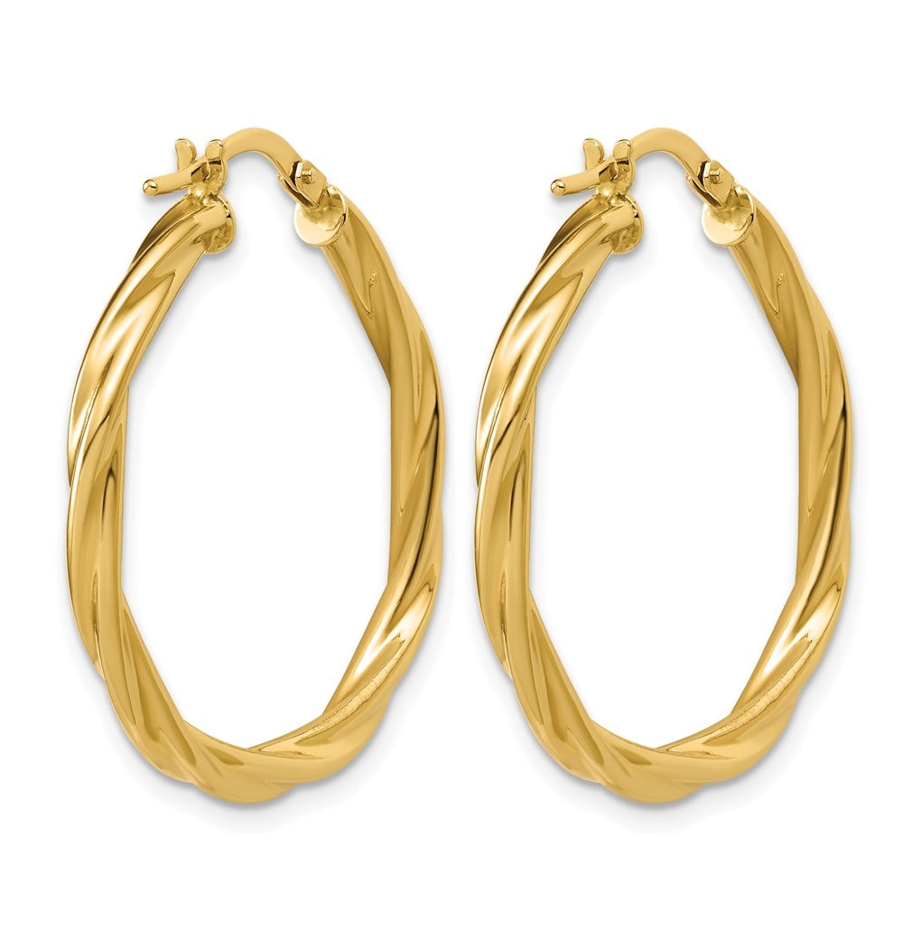 14k Yellow Gold Polished Twisted Round Hoop Earrings