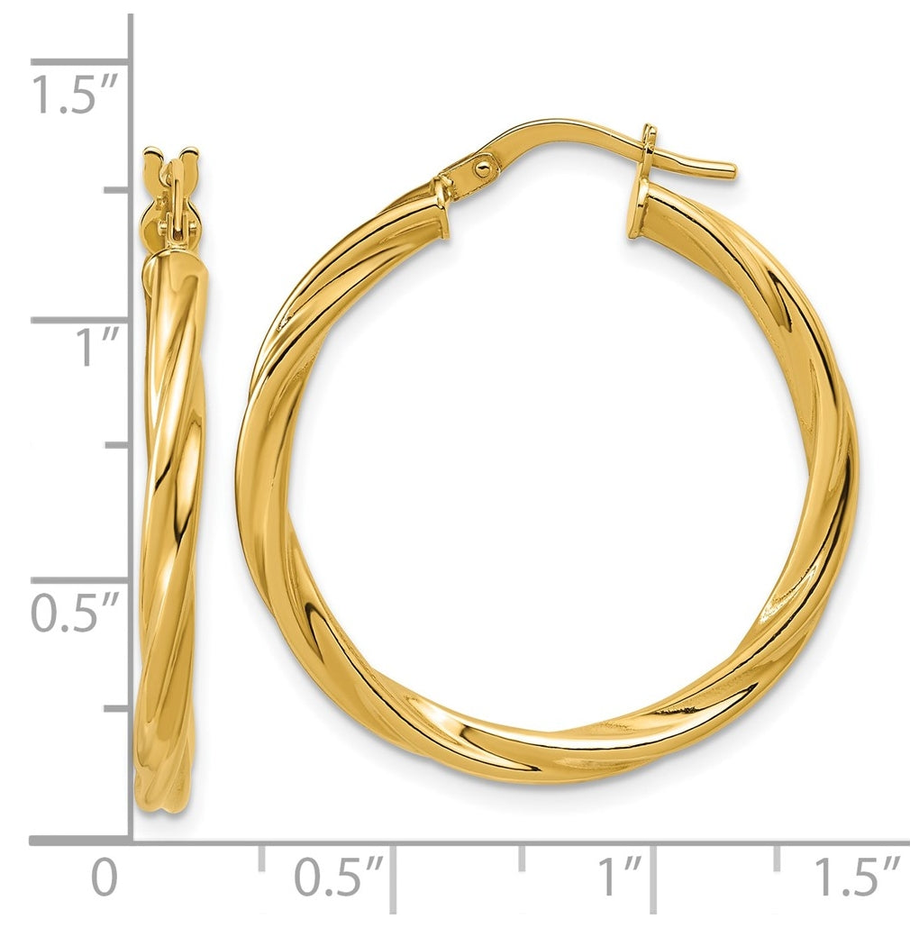 14k Yellow Gold Polished Twisted Round Hoop Earrings