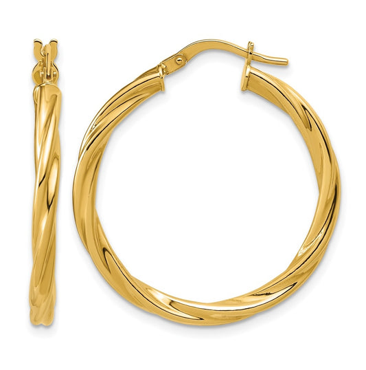 14k Yellow Gold Polished Twisted Round Hoop Earrings