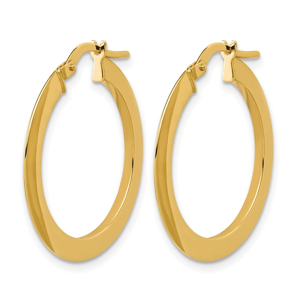 14k Yellow Gold Polished Flat Tube Hoop Earrings