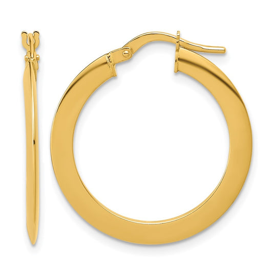 14k Yellow Gold Polished Flat Tube Hoop Earrings