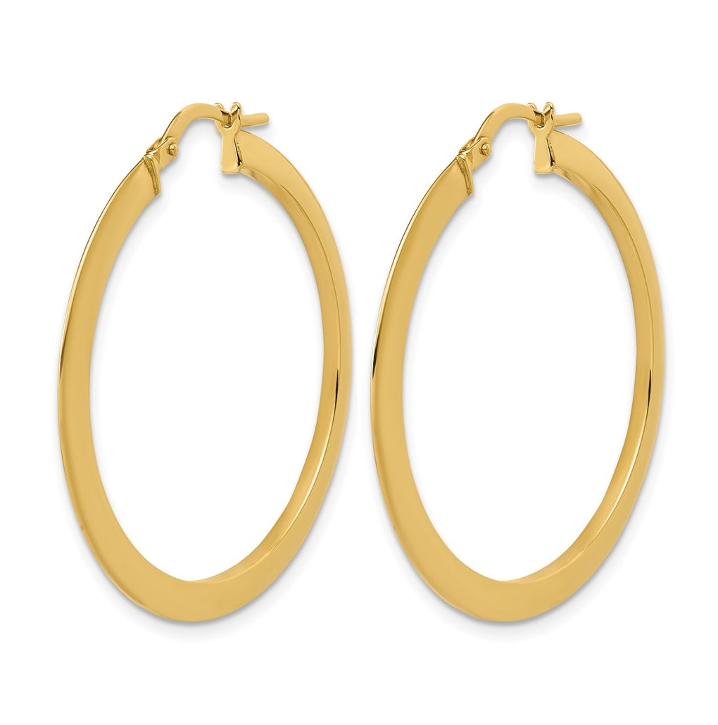 14k Yellow Gold Polished Flat Tube Hoop Earrings