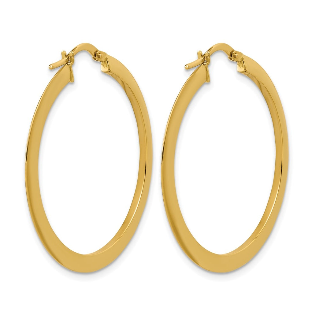 14k Yellow Gold Polished Flat Tube Hoop Earrings